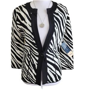 Jones New York Signature Petite Zebra Cardigan NWT